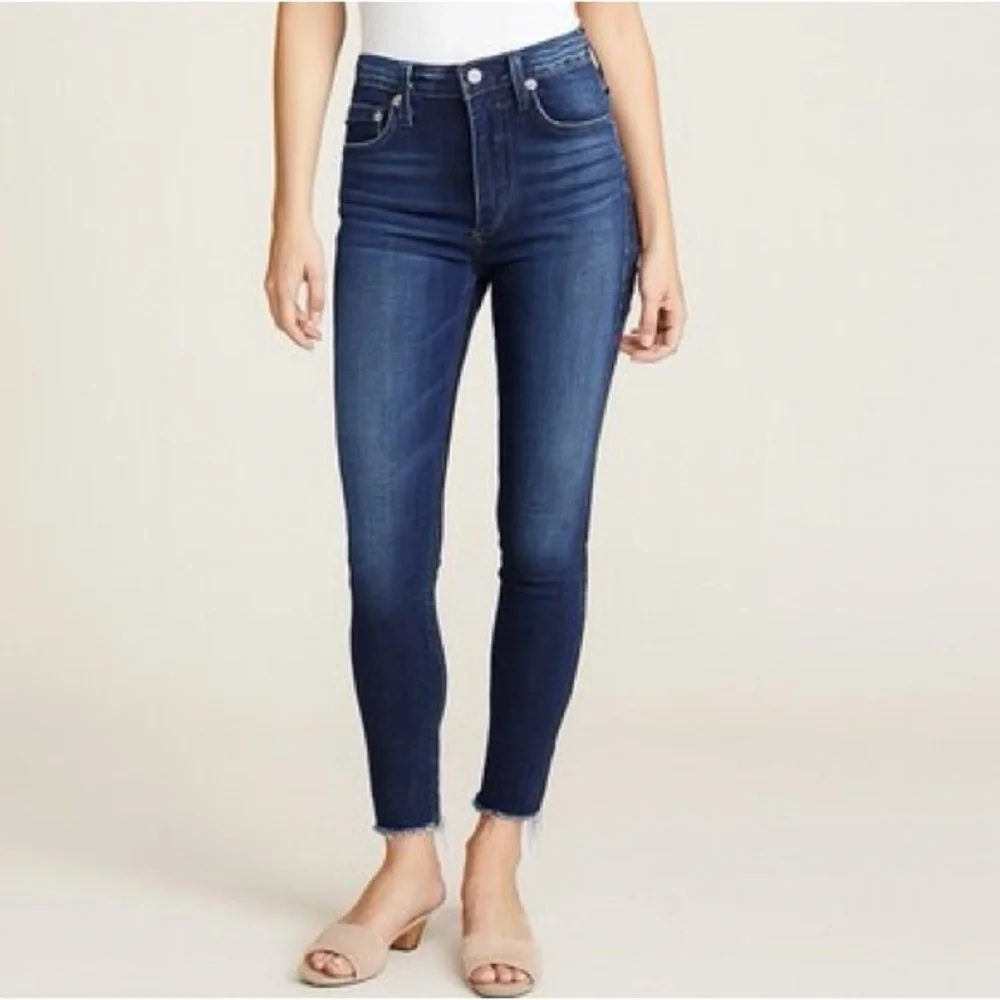 AGOLDE Sophie Crop Skinny Raw Hem Jeans Sz 25 (12.5”W) Medium Wash #348 EUC